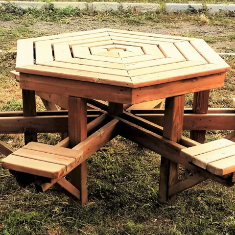 Altıgen Ahşap Piknik Masası — Ahşap Bahçe Mobilyaları