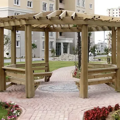 Çevre Banklı Sekizgen Ahşap Pergola — Ahşap Pergolalar