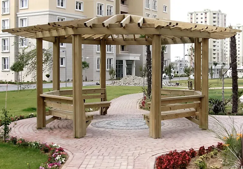 Çevre Banklı Sekizgen Ahşap Pergola — Ürün