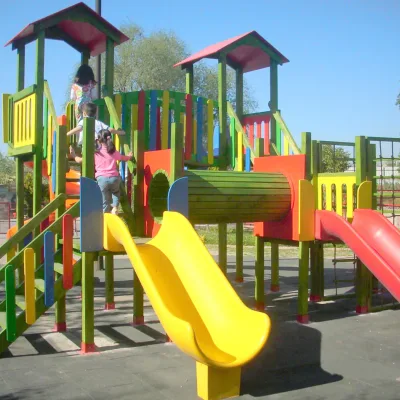 Tünel Geçişli Çift Kaydıraklı Ahşap Oyun Parkı — Ahşap Oyun Parkları