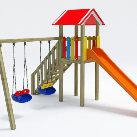 Salıncaklı Tek Kuleli Ahşap Çocuk Oyun Parkı — Ahşap Oyun Parkları
