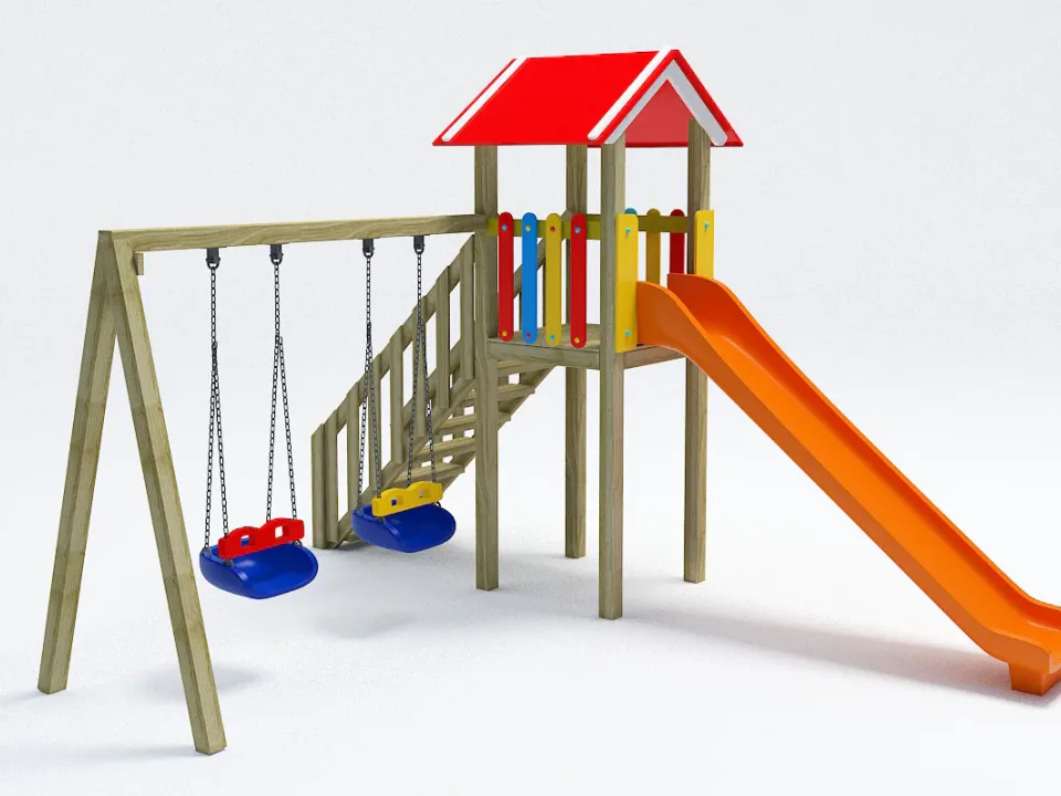 Salıncaklı Tek Kuleli Ahşap Çocuk Oyun Parkı — Ürün