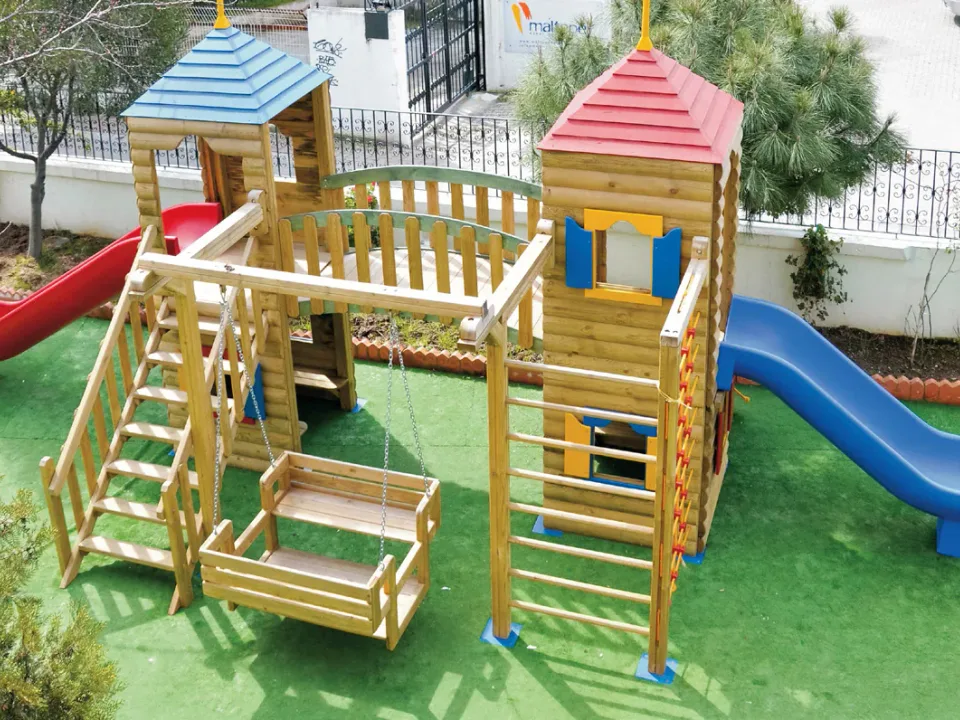 Köprülü Çift Kuleli Ahşap Oyun Parkı — Ürün
