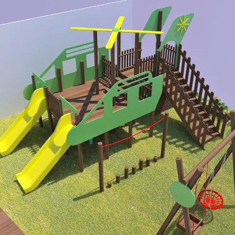 Yeşil Helikopter Temalı Ahşap Oyun Parkı — Ahşap Oyun Parkları